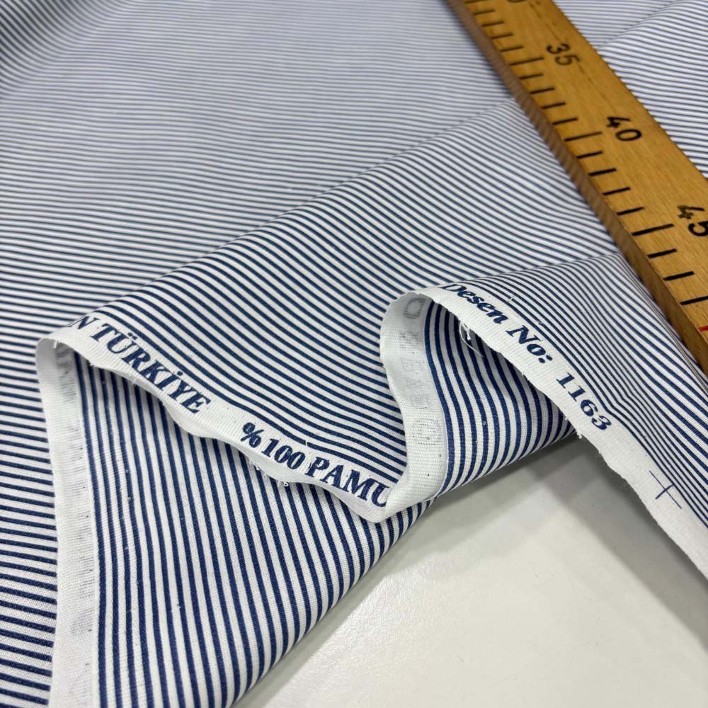 Çizgili Poplin Kumaş Lacivert - Beyaz Çizgili Poplin Kumaş Lacivert - Beyaz