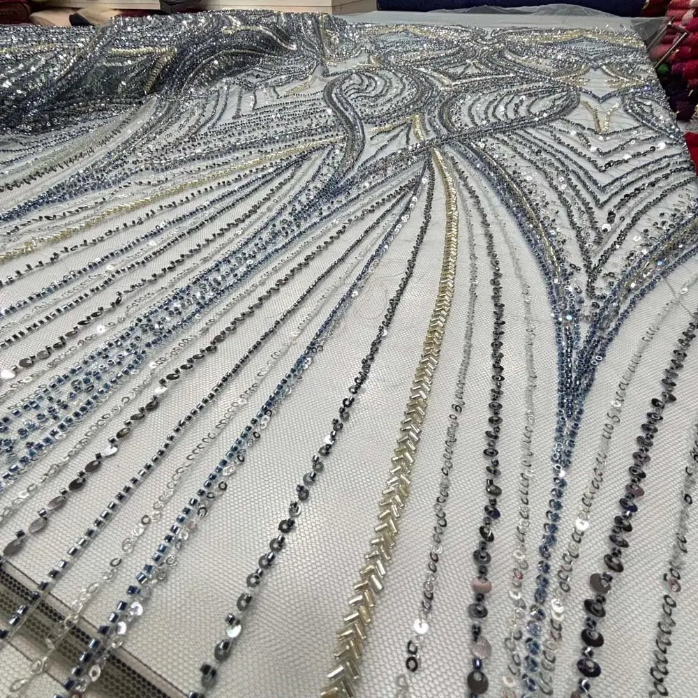 Taşlı Dantel Kumaş İndigo Mavi