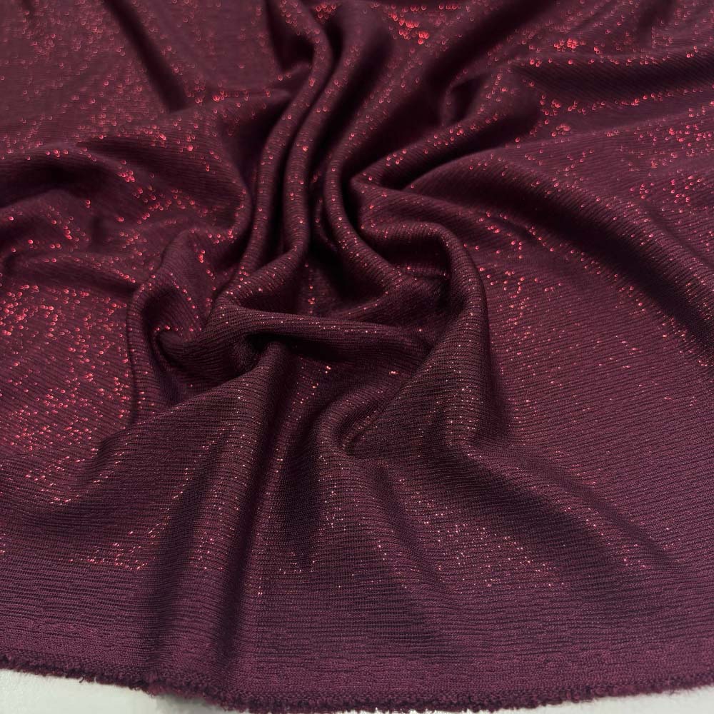 Simli Örme Kumaş Bordo
