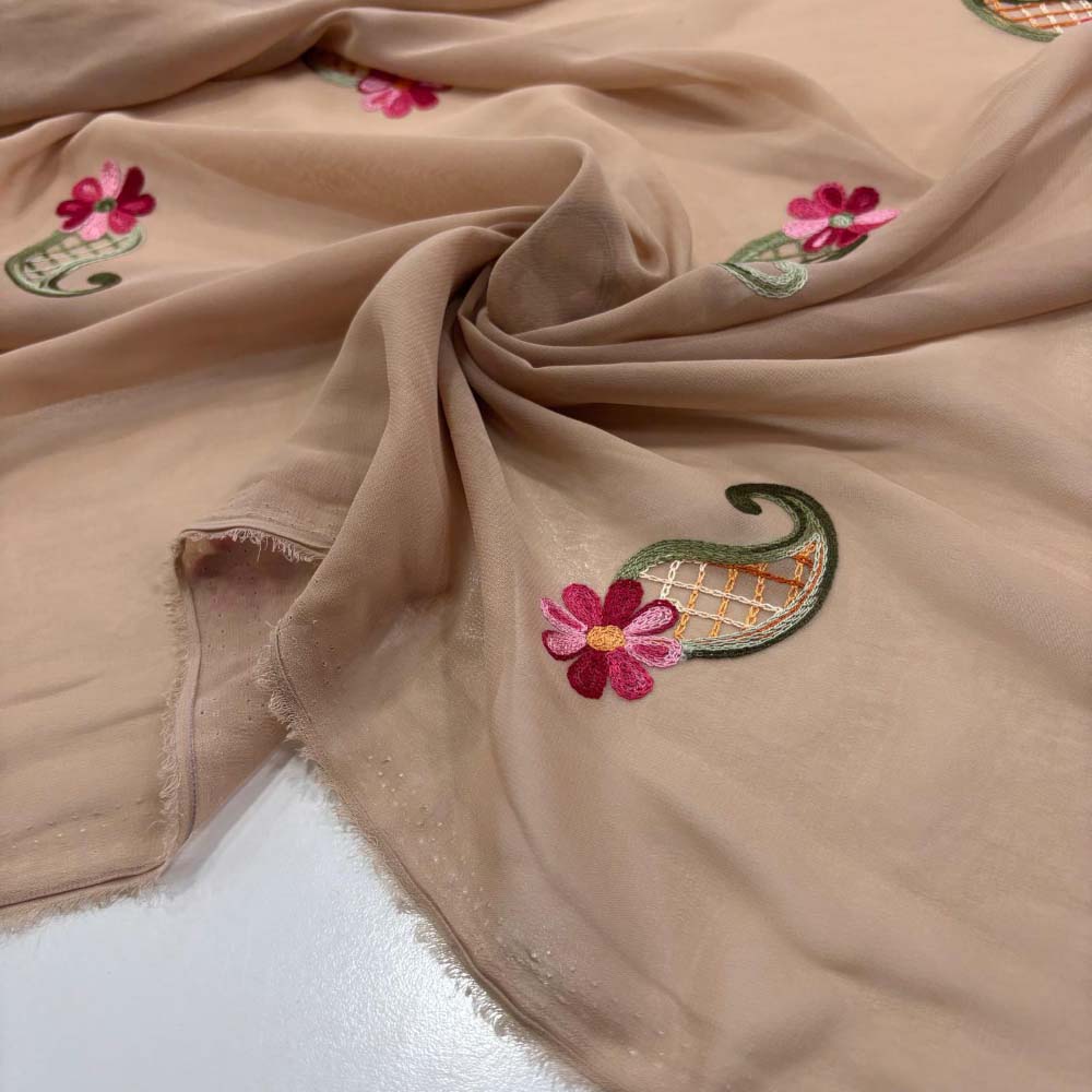 Nakışlı Şifon Kumaş Camel Nakışlı Şifon Kumaş Camel