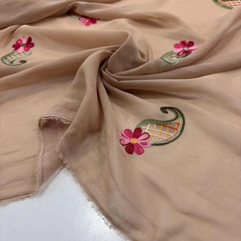 Nakışlı Şifon Kumaş Camel