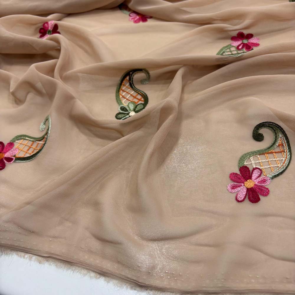 Nakışlı Şifon Kumaş Camel Nakışlı Şifon Kumaş Camel